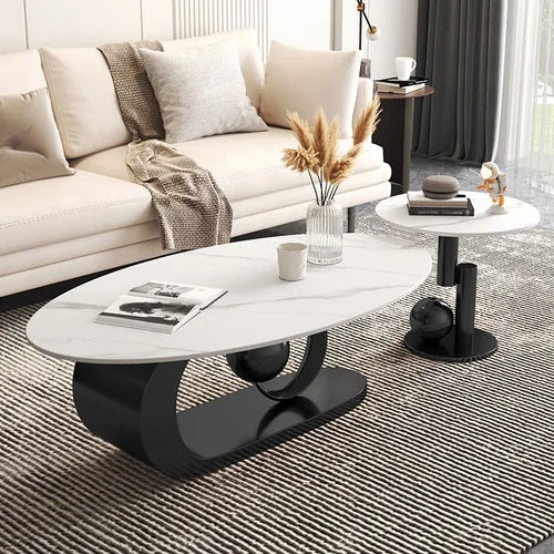 ALDO Tables > Accent Tables Modern Luxury Elegant Black and Golden Marble Effect Two  Coffee Tables Set