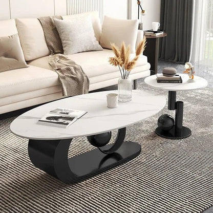 ALDO Tables > Accent Tables Modern Luxury Elegant Black and Golden Marble Effect Two  Coffee Tables Set