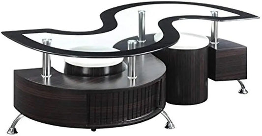 ALDO Tables > Accent Tables Modern Luxury Elegant Black and White Coffee Tables Set With Two Stools and Glass Top