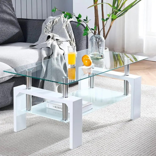 ALDO Tables > Accent Tables Modern Rectangle Wood Coffee Table With Glass Top