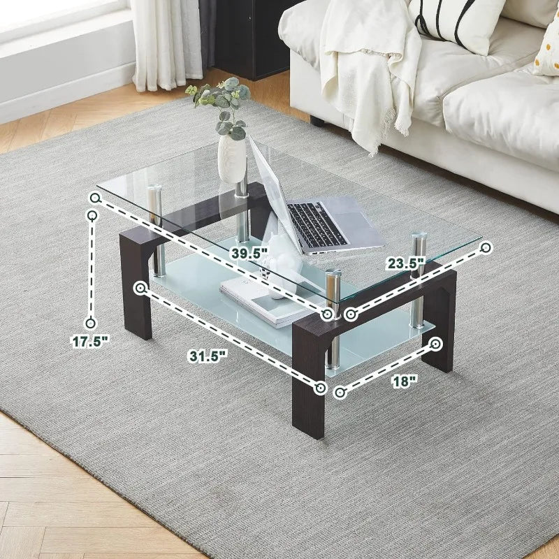 ALDO Tables > Accent Tables Modern Rectangle Wood Coffee Table With Glass Top