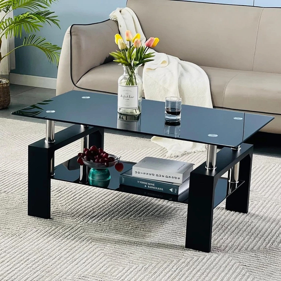 ALDO Tables > Accent Tables Modern Rectangle Wood Coffee Table With Glass Top
