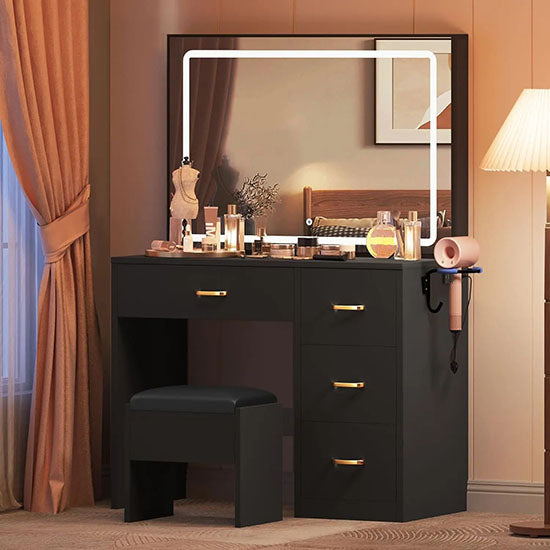 ALDO Tables > Accent Tables Modern White Makeup Vanity Desk with Large Lighted LED Mirror 11 Drawers and Magnifying Glass
