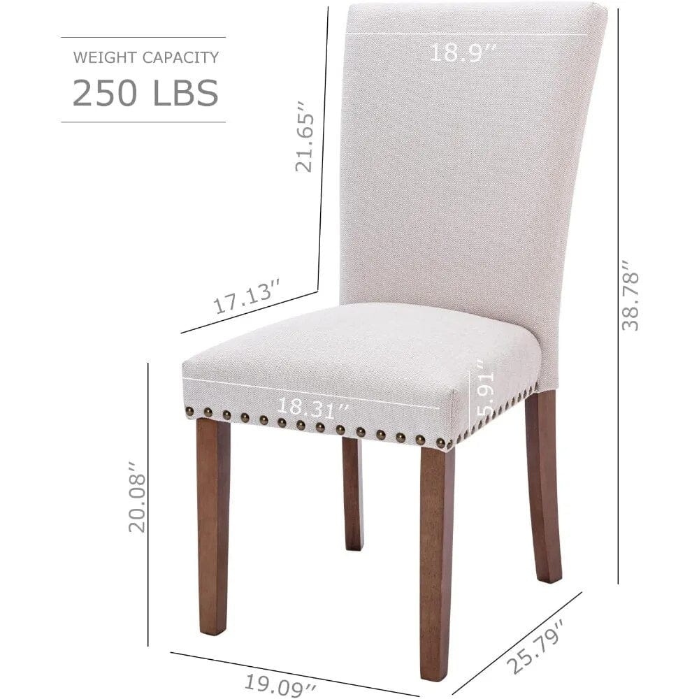 ALDO Tables > Accent Tables Upholstered Parsons Elegant Dining Round Table with Chairs Set of 4, Fabric with Nailhead Trim and Wood Legs