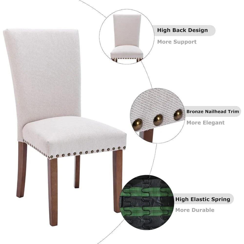 ALDO Tables > Accent Tables Upholstered Parsons Elegant Dining Round Table with Chairs Set of 4, Fabric with Nailhead Trim and Wood Legs