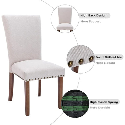 ALDO Tables > Accent Tables Upholstered Parsons Elegant Dining Round Table with Chairs Set of 4, Fabric with Nailhead Trim and Wood Legs