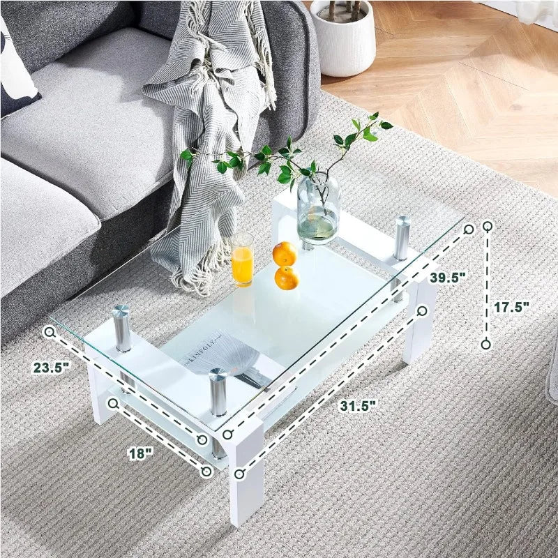 ALDO Tables > Accent Tables White Modern Rectangle Wood Coffee Table With Glass Top