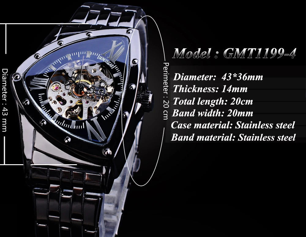 Jaragar Décor > Watches Aviator DUNCOUGAR Man's Luxury Wrist Sport Black Triangle Skeleton Watch Automatic Design Movement Waterproof