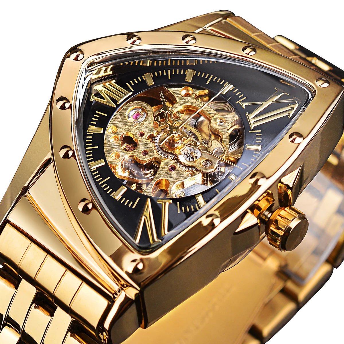 Jaragar Décor > Watches Gold Black Face Aviator DUNCOUGAR Man's Luxury Wrist Sport Black Triangle Skeleton Watch Automatic Design Movement Waterproof