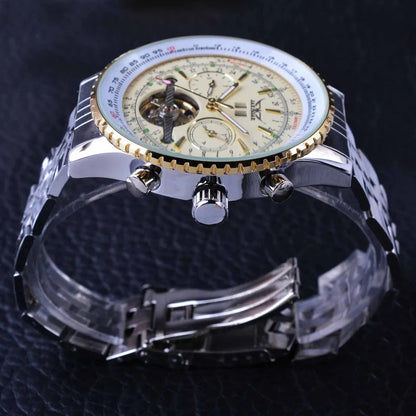 Jaragar Décor > Watches Gold White face Aviator BRTL Man's Luxury Wrist Sport Multifunction Watch Automatic Tourbillion Design Movement Date Day,Week & Month Calendar Waterproof