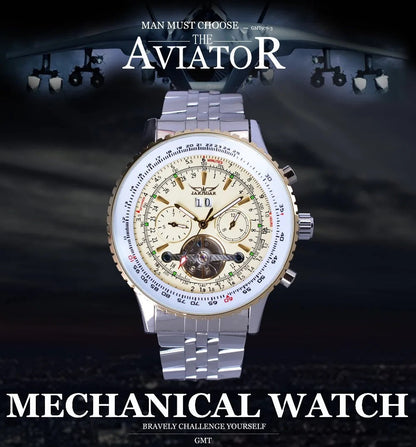 Jaragar Décor > Watches Gold White face Aviator BRTL Man's Luxury Wrist Sport Multifunction Watch Automatic Tourbillion Design Movement Date Day,Week & Month Calendar Waterproof