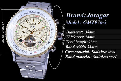 Jaragar Décor > Watches Gold White face Aviator BRTL Man's Luxury Wrist Sport Multifunction Watch Automatic Tourbillion Design Movement Date Day,Week & Month Calendar Waterproof