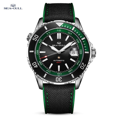 Jaragar Décor > Watches Silicone Strap  Green Sea- Gull Original Official World Famous  Man's Luxury Ocean Star Dual Time Zone Wristwatch Sport 200 Diving Waterproof Automatic Movement