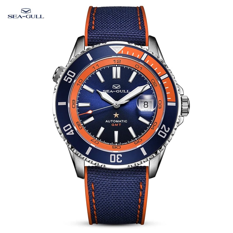 Jaragar Décor > Watches Silicone Strap Orange Sea- Gull Original Official World Famous  Man's Luxury Ocean Star Dual Time Zone Wristwatch Sport 200 Diving Waterproof Automatic Movement