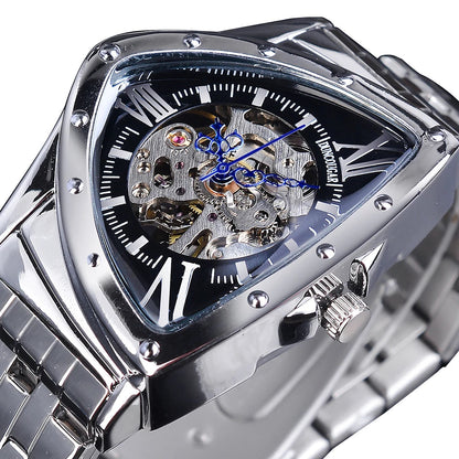Jaragar Décor > Watches Silver on Black Face Aviator DUNCOUGAR Man's Luxury Wrist Sport Black Triangle Skeleton Watch Automatic Design Movement Waterproof