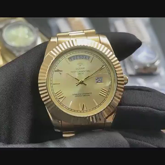Elegant Rolex Style Luxury Brand Anti Fog Quartz Chronograph Watches for Man Waterproof  Week and Day Display